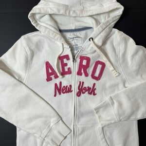 Vintage Aeropostale Thermal Lined Hoodie Fullzip Youth XL Y2K Classic White Pink